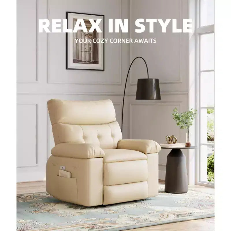 Fauteuil inclinable électrique en similicuir de 37,4 po, fauteuil inclinable réglable, rembourrage en éponge 1,5X, largeur d'assise, porte-gobelets, canapé simple ergonomique