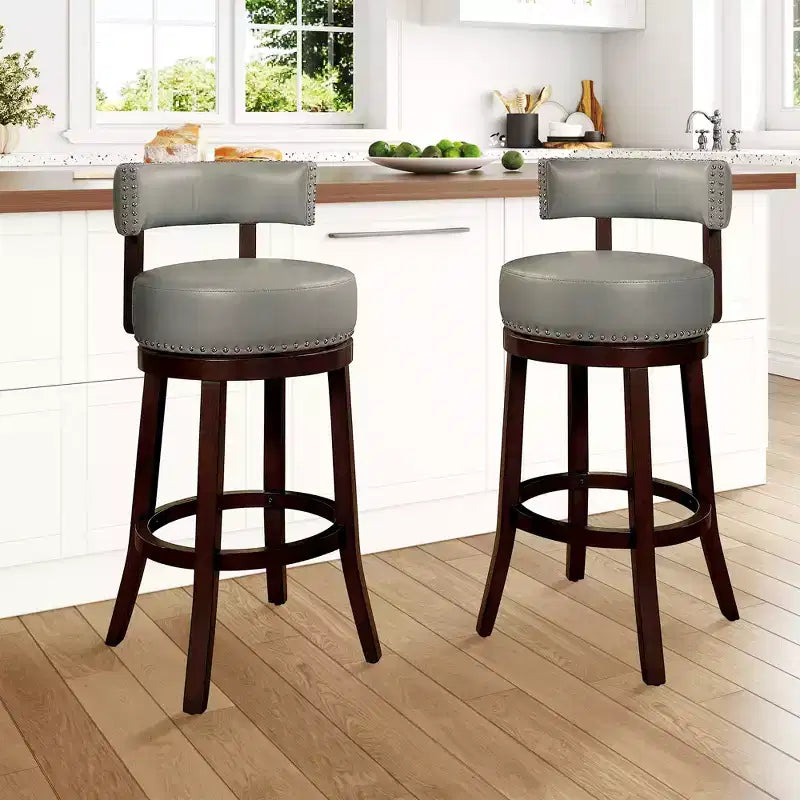 Tabouret de bar pivotant CLIHOME de 76 cm avec garniture cloutée et siège rembourré en similicuir