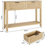 Console de 109,9 cm avec 2 tiroirs, table d'entrée rustique de ferme étroite, table de canapé moderne en bois et métal avec étagère, table d'entrée étroite.