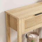 Console de 109,9 cm avec 2 tiroirs, table d'entrée rustique de ferme étroite, table de canapé moderne en bois et métal avec étagère, table d'entrée étroite.