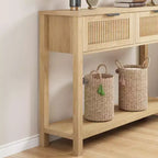 Console de 109,9 cm avec 2 tiroirs, table d'entrée rustique de ferme étroite, table de canapé moderne en bois et métal avec étagère, table d'entrée étroite.