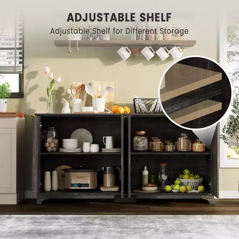 Buffet en bois à 4 portes et étagères réglables, pour cuisines, salles à manger,