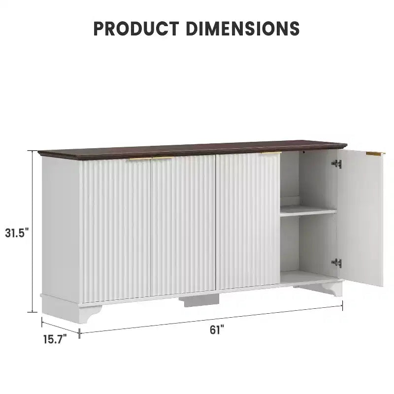 Buffet en bois à 4 portes et étagères réglables, pour cuisines, salles à manger,