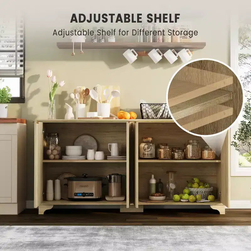 Buffet en bois à 4 portes et étagères réglables, pour cuisines, salles à manger,