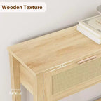 Console de canapé en rotin 43'', table d'entrée 2 tiroirs avec surface en rotin synthétique, étagère ouverte, rangement pour entrée/couloir derrière le canapé