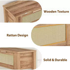 Console de canapé en rotin 43'', table d'entrée 2 tiroirs avec surface en rotin synthétique, étagère ouverte, rangement pour entrée/couloir derrière le canapé