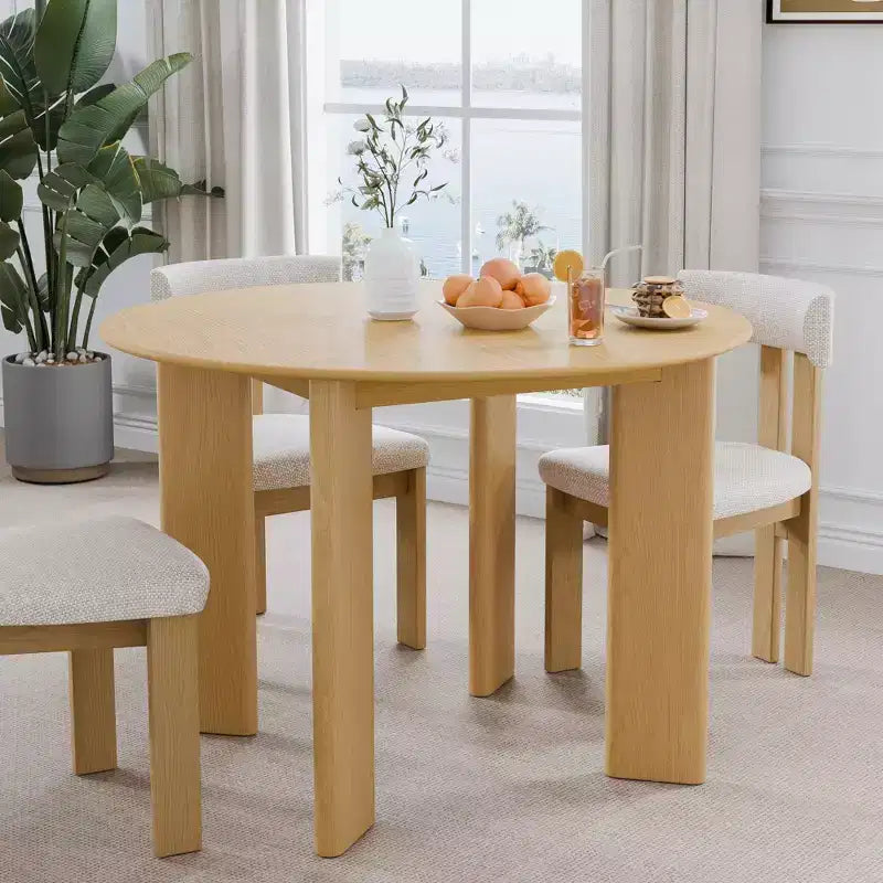 Table à manger circulaire de 42 pouces, couleur noyer, adaptée aux repas à plusieurs personnes simultanément, convient aussi bien aux salles à manger qu'aux salons