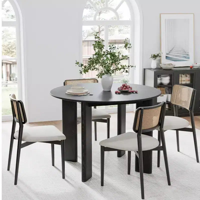 Table à manger circulaire de 42 pouces, couleur noyer, adaptée aux repas à plusieurs personnes simultanément, convient aussi bien aux salles à manger qu'aux salons