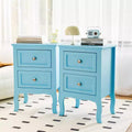 Bonnlo Nightstand Set of 2, Bed Side Table/Night Stand with 2 Drawers, Blue, Small for Bedroom
