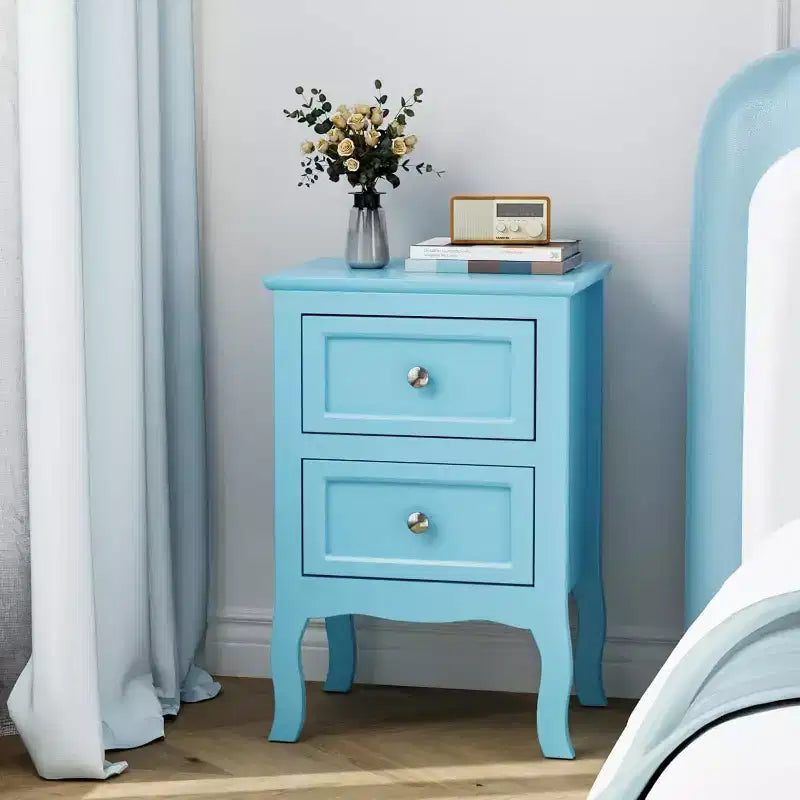 Bonnlo Lot de 2 tables de chevet, tables de nuit avec 2 tiroirs, bleu, petites pour chambre à coucher