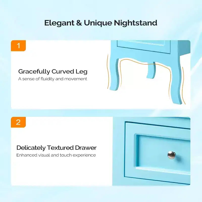 Bonnlo Lot de 2 tables de chevet, tables de nuit avec 2 tiroirs, bleu, petites pour chambre à coucher