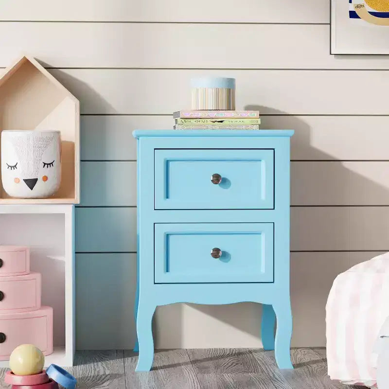Bonnlo Lot de 2 tables de chevet, tables de nuit avec 2 tiroirs, bleu, petites pour chambre à coucher