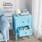 Bonnlo Lot de 2 tables de chevet, tables de nuit avec 2 tiroirs, bleu, petites pour chambre à coucher