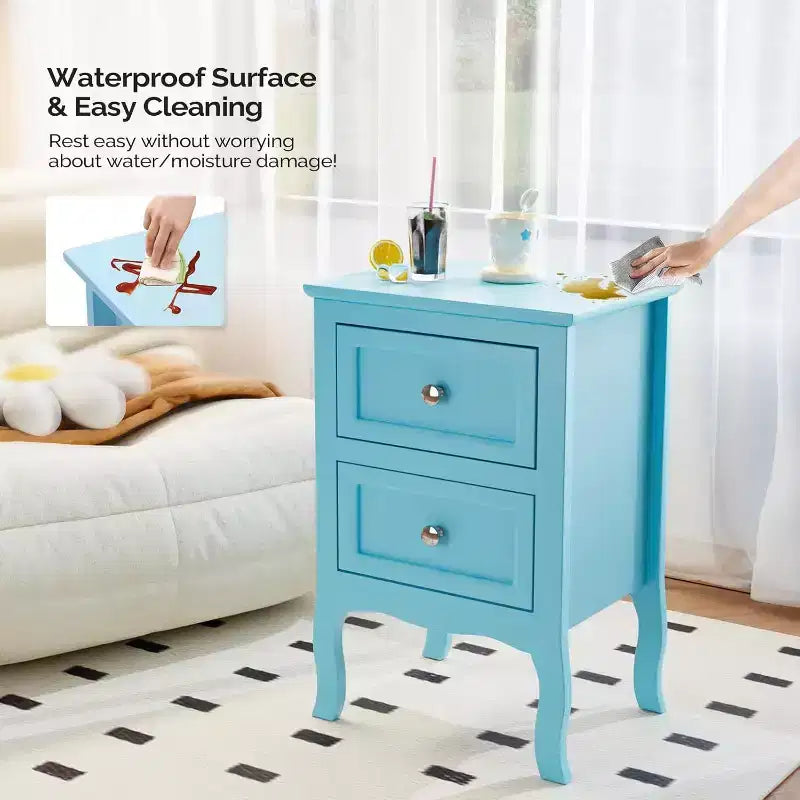 Bonnlo Lot de 2 tables de chevet, tables de nuit avec 2 tiroirs, bleu, petites pour chambre à coucher