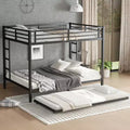 Bellemave Queen over Queen Bunk Bed with Twin Trundle, Metal Frame, Noise-Free Slats, Under-Bed Storage, Guardrails, Durable Black Finish