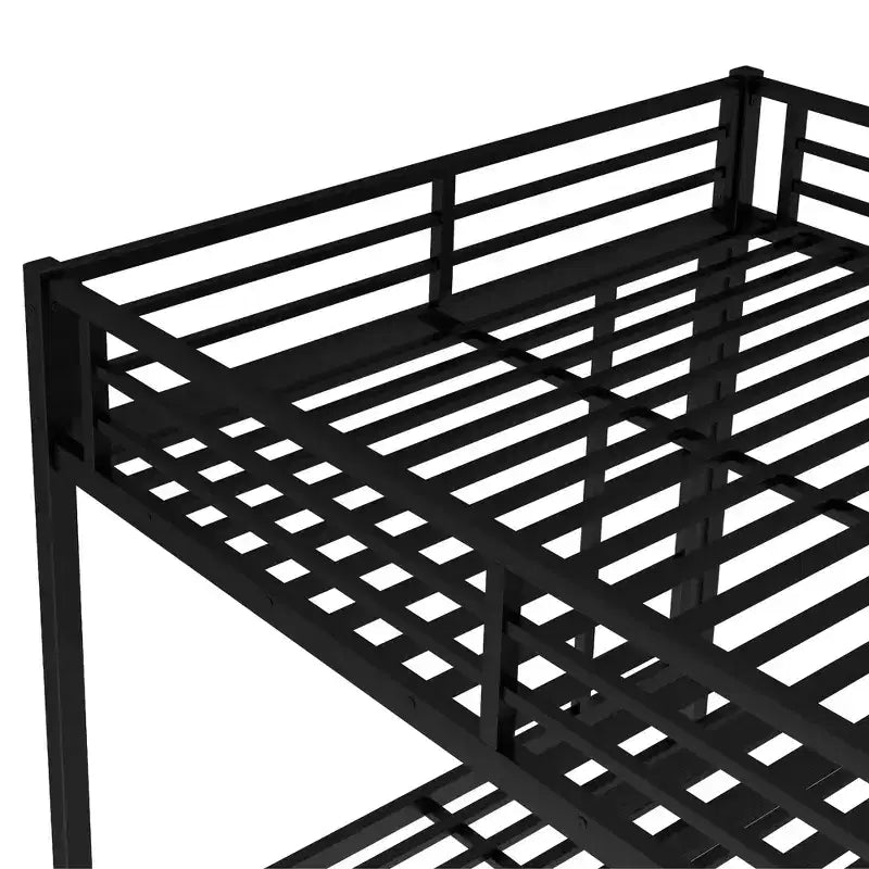 Lit superposé Bellemave Queen sur Queen avec lit gigogne double, cadre en métal, lattes silencieuses, rangement sous le lit, garde-corps, finition noire durable