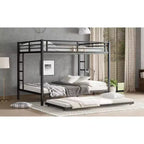 Lit superposé Bellemave Queen sur Queen avec lit gigogne double, cadre en métal, lattes silencieuses, rangement sous le lit, garde-corps, finition noire durable