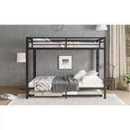 Lit superposé Bellemave Queen sur Queen avec lit gigogne double, cadre en métal, lattes silencieuses, rangement sous le lit, garde-corps, finition noire durable