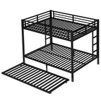 Lit superposé Bellemave Queen sur Queen avec lit gigogne double, cadre en métal, lattes silencieuses, rangement sous le lit, garde-corps, finition noire durable