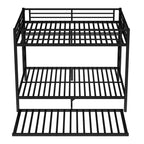 Lit superposé Bellemave Queen sur Queen avec lit gigogne double, cadre en métal, lattes silencieuses, rangement sous le lit, garde-corps, finition noire durable