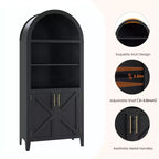63.2 Bibliothèque arquée avec portes - Étagère de présentation ouverte à 5 niveaux, Armoire de rangement bibliothèque moderne pour bureau à domicile, salon, bibliothèque