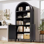 63.2 Bibliothèque arquée avec portes - Étagère de présentation ouverte à 5 niveaux, Armoire de rangement bibliothèque moderne pour bureau à domicile, salon, bibliothèque