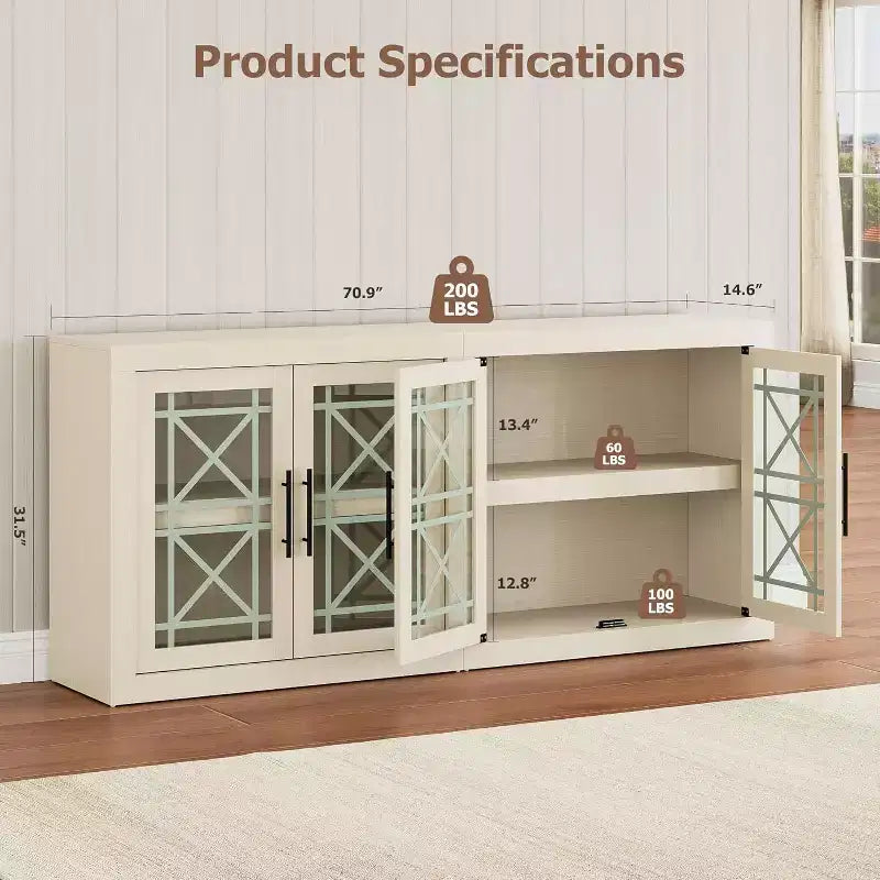 Buffet bas Acekool 70.8 avec 4 portes, bahut de rangement moderne style ferme
