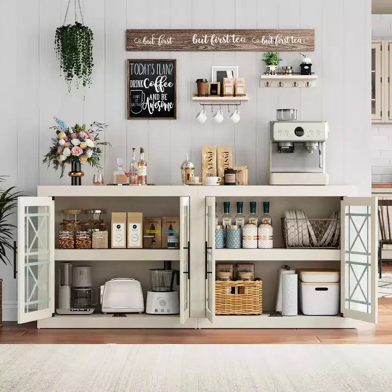 Acekool 70.8 Sideboard Buffet Cabinet with 4 Doors, Modern Farmhouse Storage Credenza