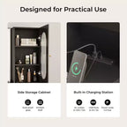 Coiffeuse 48 po avec miroir et lumières, coiffeuse moderne cannelée avec plateau en verre et armoire de rangement