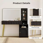 Coiffeuse 48 po avec miroir et lumières, coiffeuse moderne cannelée avec plateau en verre et armoire de rangement
