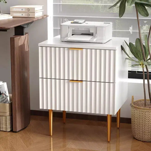 1 Table de chevet cannelée moderne avec station de charge et 2 tiroirs, table de chevet dorée et bois, petite table d'appoint avec ports USB et prises pour chambre à coucher