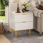 1 Table de chevet cannelée moderne avec station de charge et 2 tiroirs, table de chevet dorée et bois, petite table d'appoint avec ports USB et prises pour chambre à coucher
