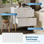 1 Table de chevet cannelée moderne avec station de charge et 2 tiroirs, table de chevet dorée et bois, petite table d'appoint avec ports USB et prises pour chambre à coucher