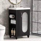 Meuble-lavabo de salle de bain de 20 po avec évier, meuble-lavabo autoportant avec lavabo en céramique, ensemble combiné d'armoires de rangement avec étagères réglables