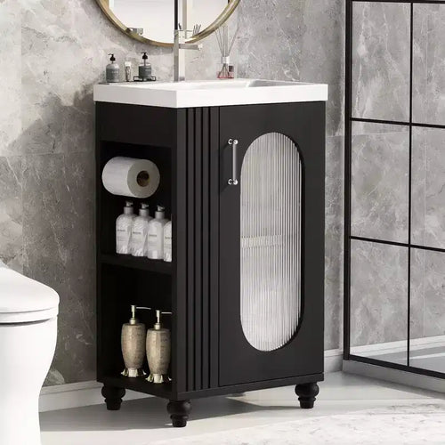 Meuble-lavabo de salle de bain de 20 po avec évier, meuble-lavabo autoportant avec lavabo en céramique, ensemble combiné d'armoires de rangement avec étagères réglables