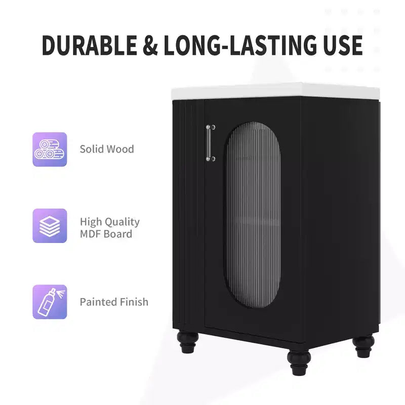 Meuble-lavabo de salle de bain de 20 po avec évier, meuble-lavabo autoportant avec lavabo en céramique, ensemble combiné d'armoires de rangement avec étagères réglables