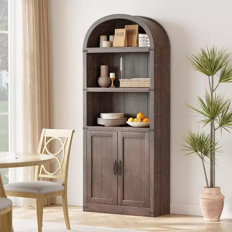 Bibliothèque arquée Acekool à 5 étagères avec protection d'angle en métal, étagère de présentation haute pour salon, chambre à coucher