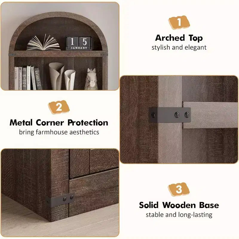 Bibliothèque arquée Acekool à 5 étagères avec protection d'angle en métal, étagère de présentation haute pour salon, chambre à coucher