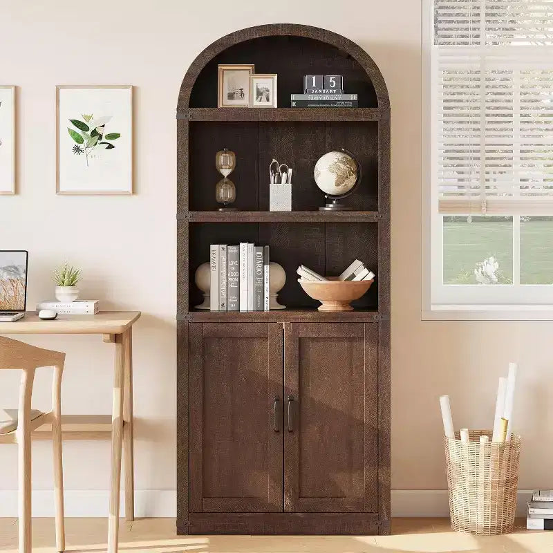 Bibliothèque arquée Acekool à 5 étagères avec protection d'angle en métal, étagère de présentation haute pour salon, chambre à coucher