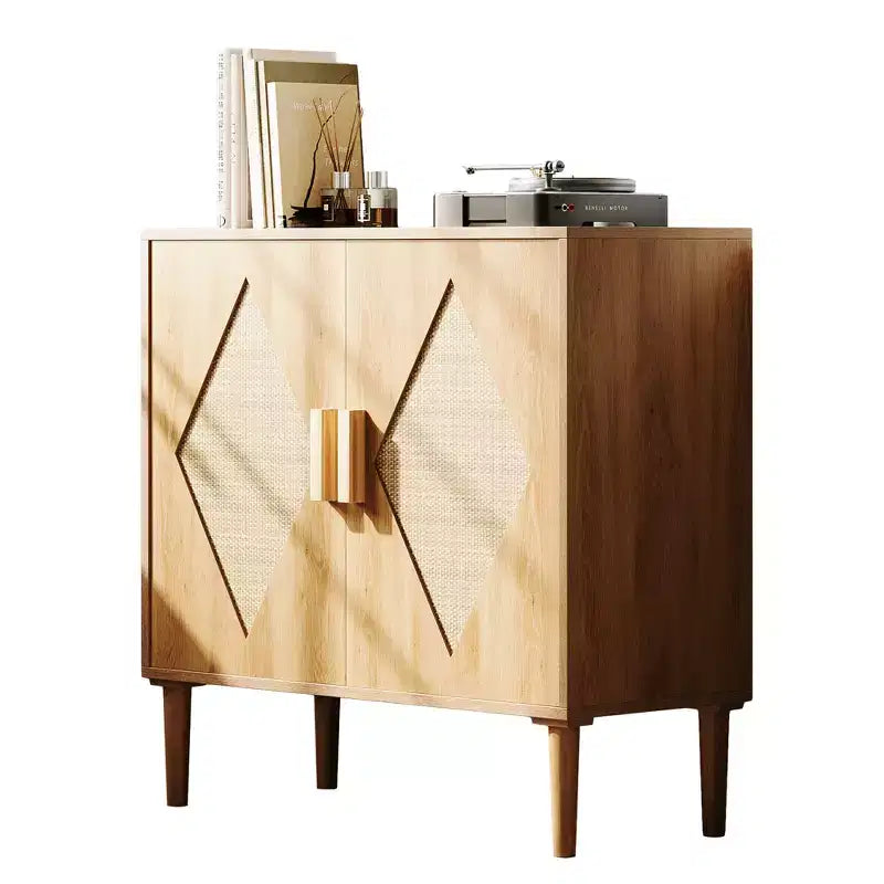 Meuble de rangement, Armoire de rangement avec portes en rotin, Buffet multifonctionnel avec étagères intérieures réglables pour salon, entrée, Naturel