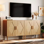 Meuble de rangement, Armoire de rangement avec portes en rotin, Buffet multifonctionnel avec étagères intérieures réglables pour salon, entrée, Naturel