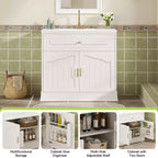 Meuble-lavabo de luxe de 36 pouces avec lavabo en céramique, meuble-lavabo avec deux grandes portes à fermeture amortie, armoire de rangement de salle de bain en bois massif.