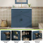 Meuble-lavabo de luxe de 36 pouces avec lavabo en céramique, meuble-lavabo avec deux grandes portes à fermeture amortie, armoire de rangement de salle de bain en bois massif.