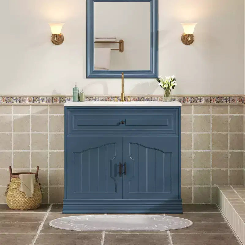 36-inch luxury bathroom vanity with ceramic sink, bathroom vanity with two large soft-close doors, solid wood frame bathroom storage cabinet.