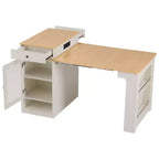 59,5 Îlot de cuisine extensible avec table à manger, Table de cuisine avec 2 tiroirs et étagères latérales ouvertes, Îlot de cuisine utilitaire pour salle à manger