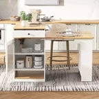 59,5 Îlot de cuisine extensible avec table à manger, Table de cuisine avec 2 tiroirs et étagères latérales ouvertes, Îlot de cuisine utilitaire pour salle à manger