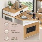 59,5 Îlot de cuisine extensible avec table à manger, Table de cuisine avec 2 tiroirs et étagères latérales ouvertes, Îlot de cuisine utilitaire pour salle à manger