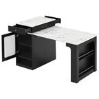 59,5 Îlot de cuisine extensible avec table à manger, Table de cuisine avec 2 tiroirs et étagères latérales ouvertes, Îlot de cuisine utilitaire pour salle à manger