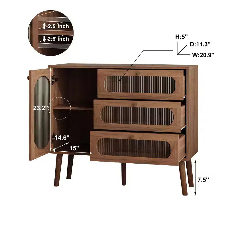 Bahut buffet de 99 cm, meuble bar à café pour entrée avec 3 tiroirs, buffet de sol en bois, meuble d'appoint pour salon