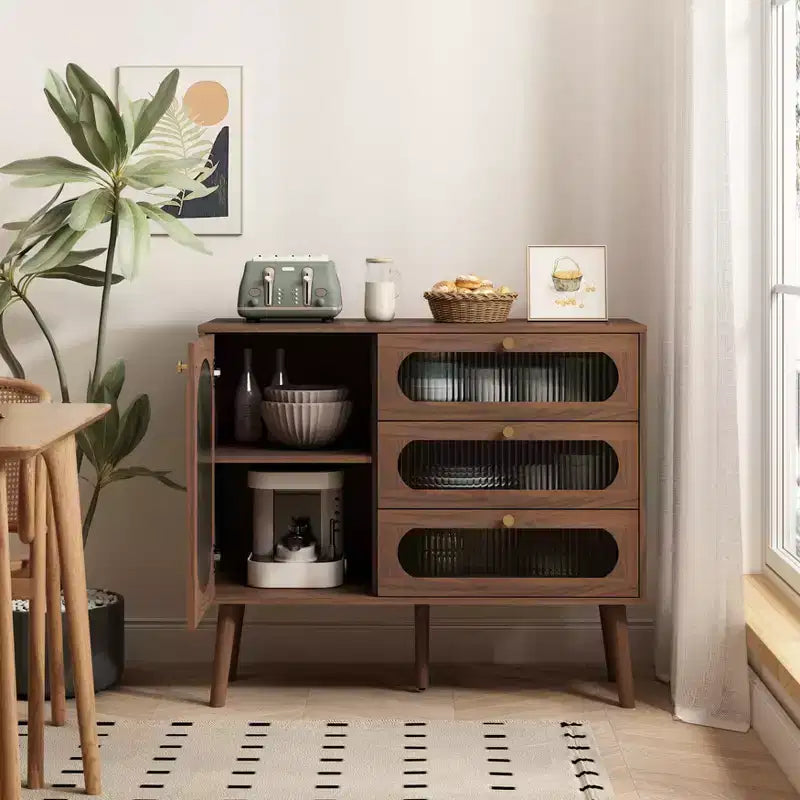 Bahut buffet de 99 cm, meuble bar à café pour entrée avec 3 tiroirs, buffet de sol en bois, meuble d'appoint pour salon